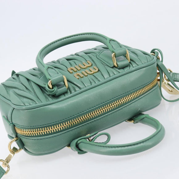 Miu Miu Matelasse Arkady Hand Bag Leather 2way Green Gold Auth 204302SAM