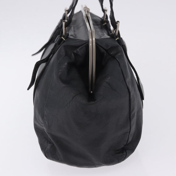 Miu Miu Hand Bag Vitellolux Black Silver Auth 204305A