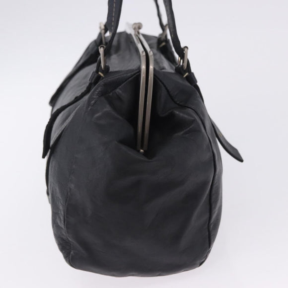 Miu Miu Hand Bag Vitellolux Black Silver Auth 204305A