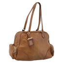 PRADA Tote Bag Leather Beige Gold Auth 204306-1