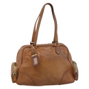 PRADA Tote Bag Leather Beige Gold Auth 204306-13