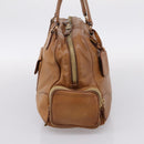 PRADA Tote Bag Leather Beige Gold Auth 204306-3
