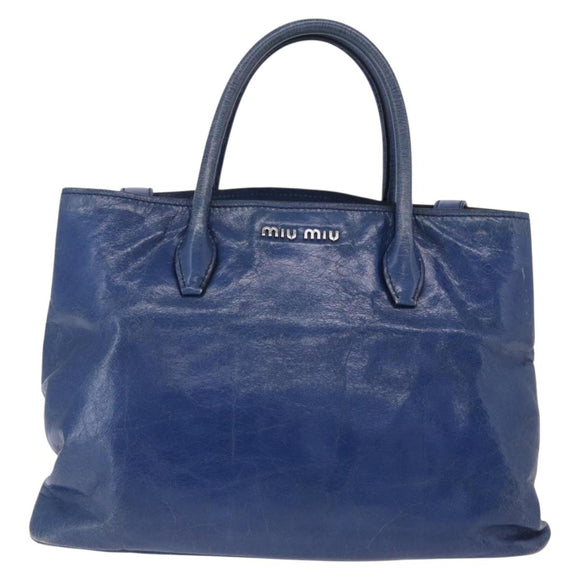Miu Miu Hand Bag Vitellolux 2way Blue Silver Auth 204308A