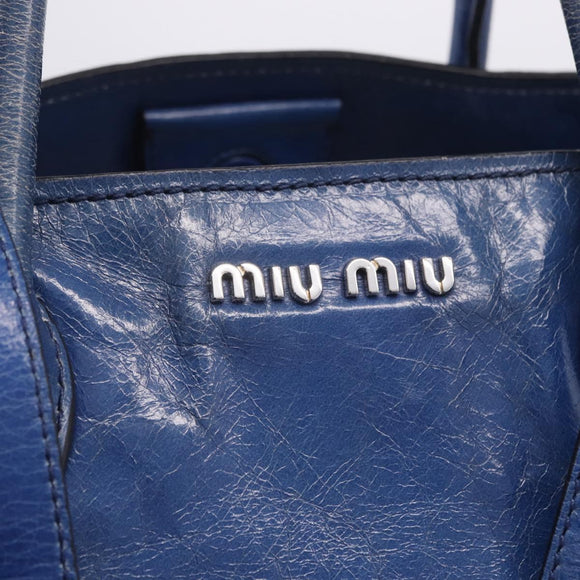 Miu Miu Hand Bag Vitellolux 2way Blue Silver Auth 204308A