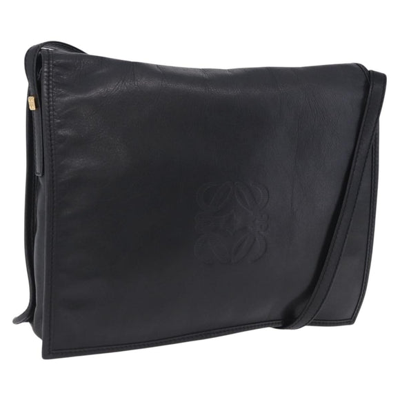 LOEWE Anagram Shoulder Bag Leather Black Gold Auth 204314A
