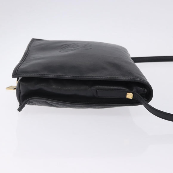 LOEWE Anagram Shoulder Bag Leather Black Gold Auth 204314A
