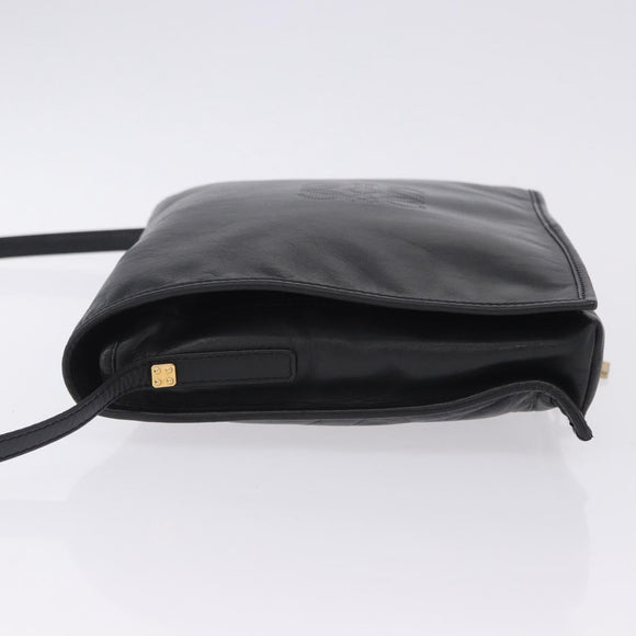 LOEWE Anagram Shoulder Bag Leather Black Gold Auth 204314A