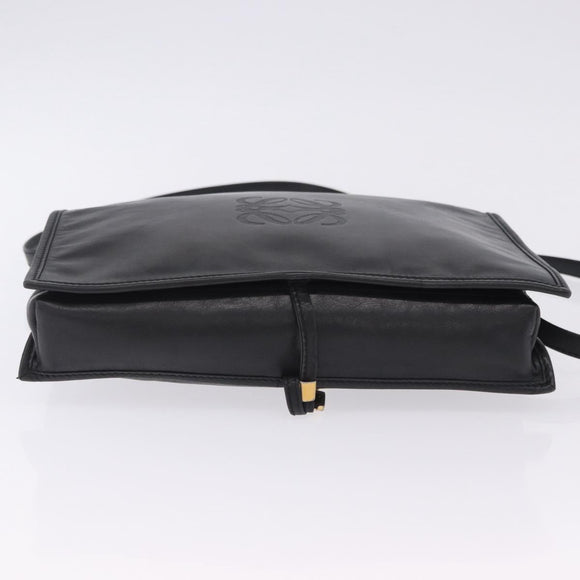 LOEWE Anagram Shoulder Bag Leather Black Gold Auth 204314A