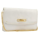 GUCCI Chain Shoulder Bag Leather White Gold Auth 204318-1
