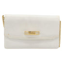 GUCCI Chain Shoulder Bag Leather White Gold Auth 204318-2