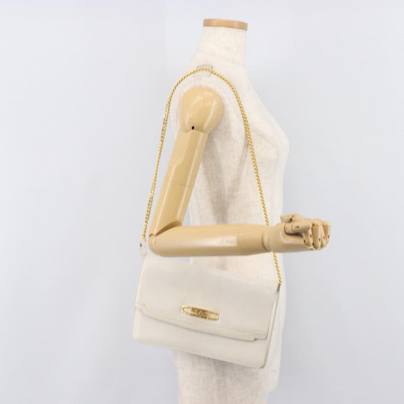 GUCCI Chain Shoulder Bag Leather White Gold Auth 204318