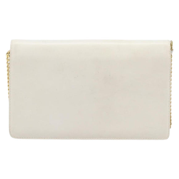 GUCCI Chain Shoulder Bag Leather White Gold Auth 204318