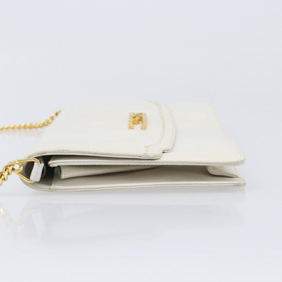 GUCCI Chain Shoulder Bag Leather White Gold Auth 204318