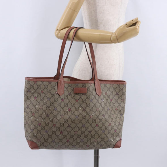 GUCCI GG Supreme Tote Bag PVC Leather Beige 309498 Auth 204320