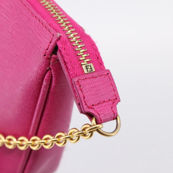 FENDI Accessory Pouch Leather Pink Gold Auth 204323A