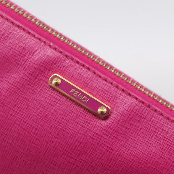 FENDI Accessory Pouch Leather Pink Gold Auth 204323A