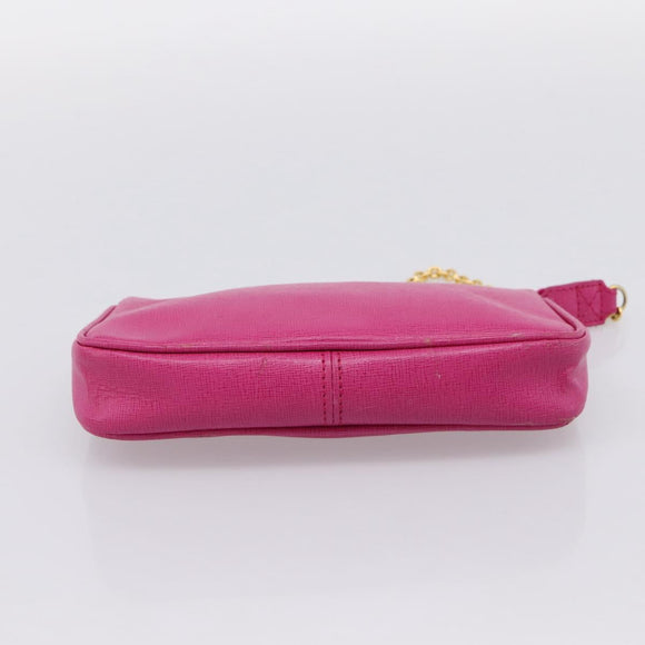 FENDI Accessory Pouch Leather Pink Gold Auth 204323A