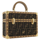 FENDI Zucca Canvas Vanity Trunk Hand Bag Leather Black Brown Auth 204326SAM-1