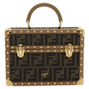 FENDI Zucca Canvas Vanity Trunk Hand Bag Leather Black Brown Auth 204326SAM-13
