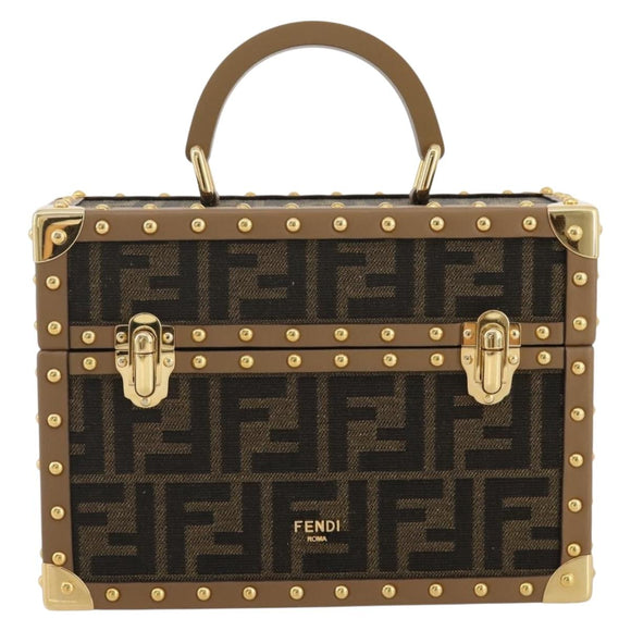 FENDI Zucca Canvas Vanity Trunk Hand Bag Leather Black Brown Auth 204326SAM