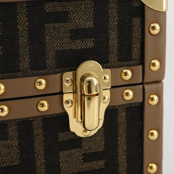 FENDI Zucca Canvas Vanity Trunk Hand Bag Leather Black Brown Auth 204326SAM