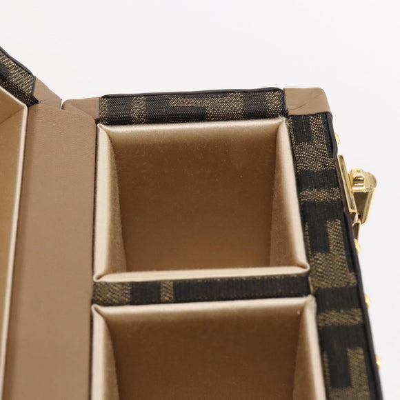 FENDI Zucca Canvas Vanity Trunk Hand Bag Leather Black Brown Auth 204326SAM