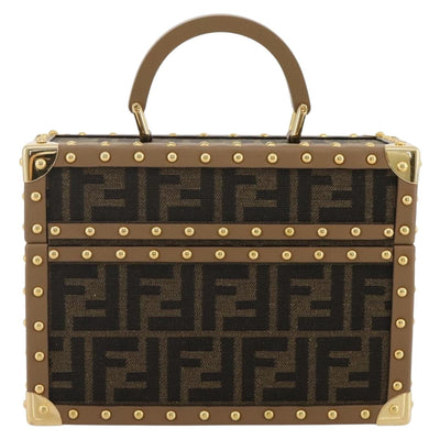 FENDI Zucca Canvas Vanity Trunk Hand Bag Leather Black Brown Auth 204326SAM - 0