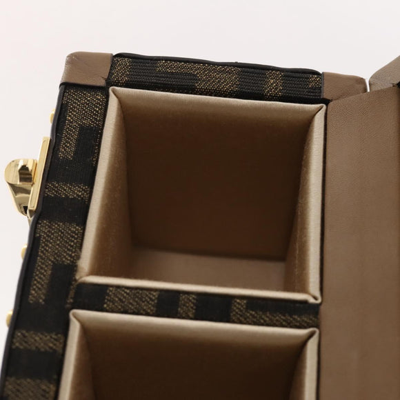 FENDI Zucca Canvas Vanity Trunk Hand Bag Leather Black Brown Auth 204326SAM