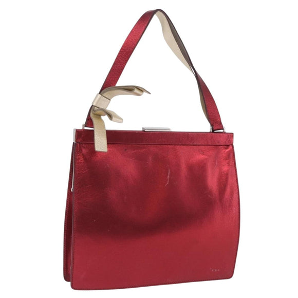 Miu Miu Hand Bag Leather Red Silver Auth 204327