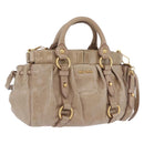 Miu Miu Hand Bag Vitellolux 2way Beige Gold Auth 204328V-1