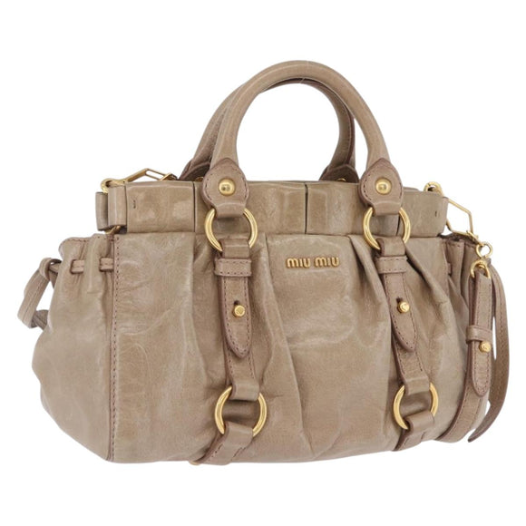 Miu Miu Hand Bag Vitellolux 2way Beige Gold Auth 204328V