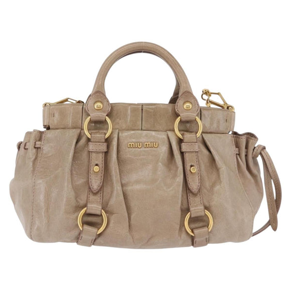 Miu Miu Hand Bag Vitellolux 2way Beige Gold Auth 204328V