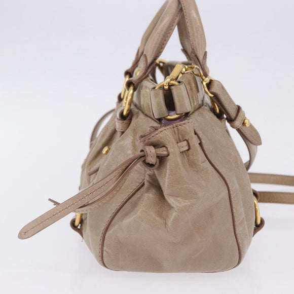 Miu Miu Hand Bag Vitellolux 2way Beige Gold Auth 204328V