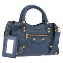 BALENCIAGA Giant Mini cCty Hand Bag Leather 2way Blue Gold 309544 Auth 204329M-1