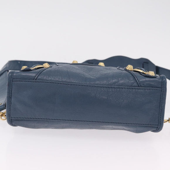 BALENCIAGA Giant Mini cCty Hand Bag Leather 2way Blue Gold 309544 Auth 204329M