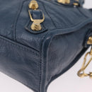 BALENCIAGA Giant Mini cCty Hand Bag Leather 2way Blue Gold 309544 Auth 204329M-15
