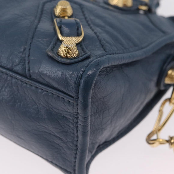 BALENCIAGA Giant Mini cCty Hand Bag Leather 2way Blue Gold 309544 Auth 204329M