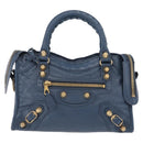 BALENCIAGA Giant Mini cCty Hand Bag Leather 2way Blue Gold 309544 Auth 204329M-2