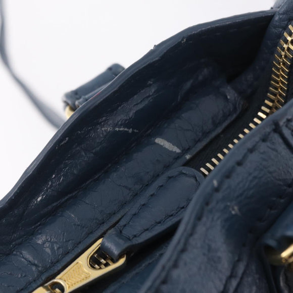 BALENCIAGA Giant Mini cCty Hand Bag Leather 2way Blue Gold 309544 Auth 204329M