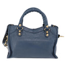 BALENCIAGA Giant Mini cCty Hand Bag Leather 2way Blue Gold 309544 Auth 204329M-3