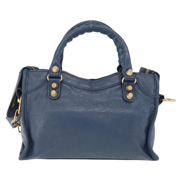 BALENCIAGA Giant Mini cCty Hand Bag Leather 2way Blue Gold 309544 Auth 204329M