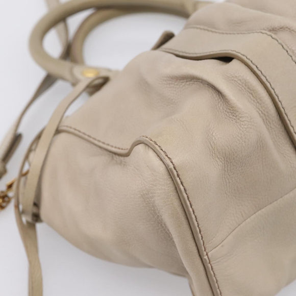 Miu Miu Hand Bag Leather 2way Beige Gold Auth 204331V