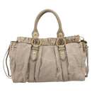 Miu Miu Hand Bag Leather 2way Beige Gold Auth 204331V-2