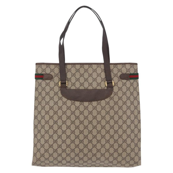 GUCCI GG Supreme Web Sherry Line Tote Bag PVC Beige Gold 39 02 091 Auth 204333