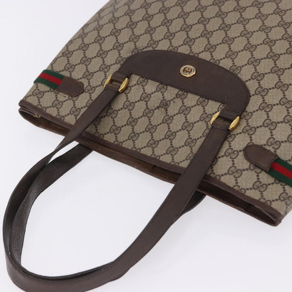 GUCCI GG Supreme Web Sherry Line Tote Bag PVC Beige Gold 39 02 091 Auth 204333