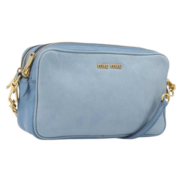 Miu Miu Shoulder Bag Leather Gold Light Blue Auth 204334A