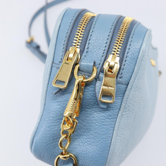 Miu Miu Shoulder Bag Leather Gold Light Blue Auth 204334A