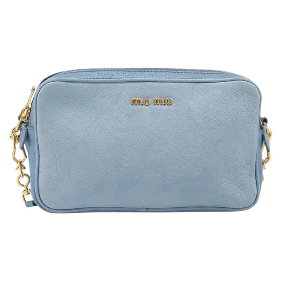 Miu Miu Shoulder Bag Leather Gold Light Blue Auth 204334A