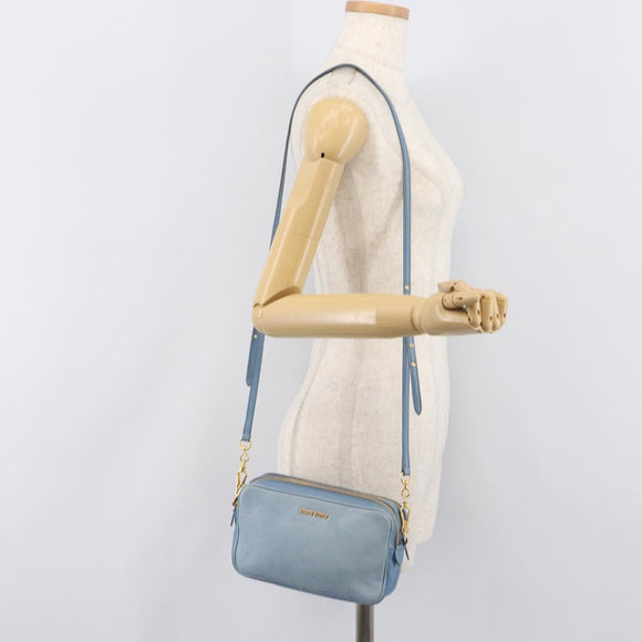 Miu Miu Shoulder Bag Leather Gold Light Blue Auth 204334A