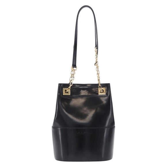 Salvatore Ferragamo Chain Shoulder Bag Patent leather Black Gold Auth 204336